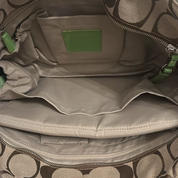 Coach Signature Diaper Bag Stripe Tan & Apple Green - Picture 6 of 12